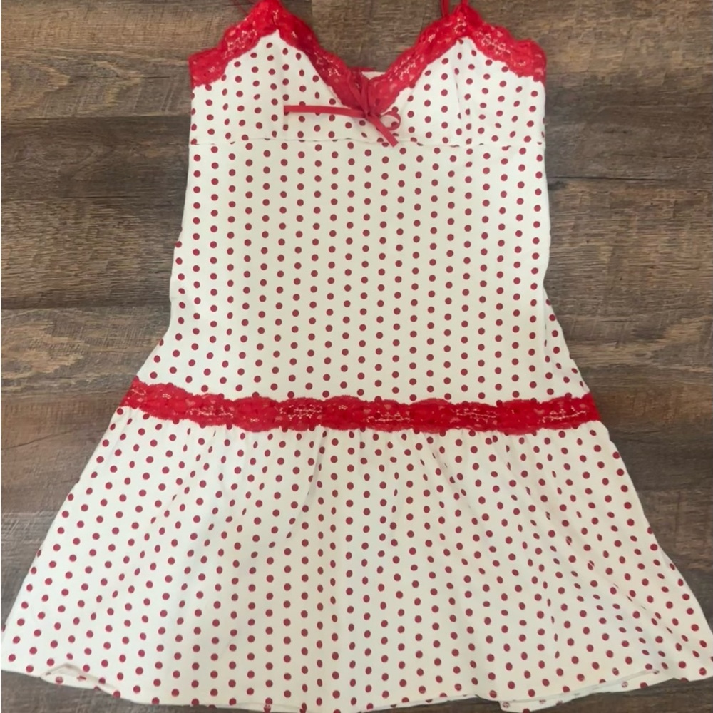 Frankie's Bikinis Red and White Babydoll Mini Dress